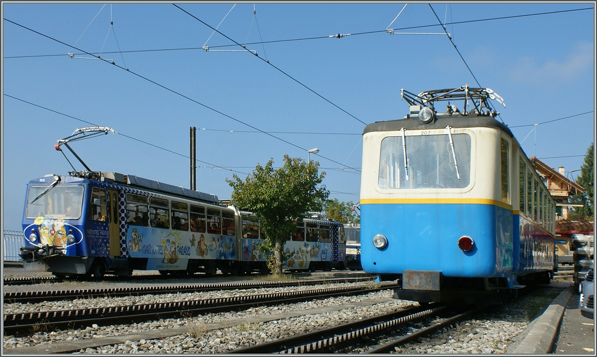Der Beh 2/4 207 und Beh 4/8 302 in Glion.
28. Sept. 2008