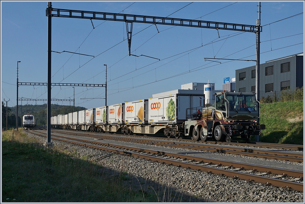 Die  Coop-Rangierlok  in Vufflens la Ville.
29. Augst 2018