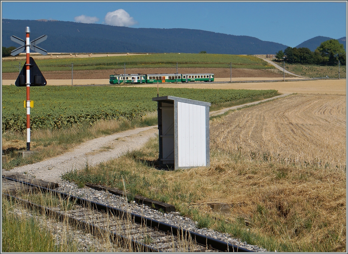 Diese reizende Haltstelle hört auf den edlen Namen  Chardonney-Château . Der BAM Regionalzug 114 im Hintergrund noch zu sehen, war hier ohne Halt durchgefahren.
21. Juli 2015