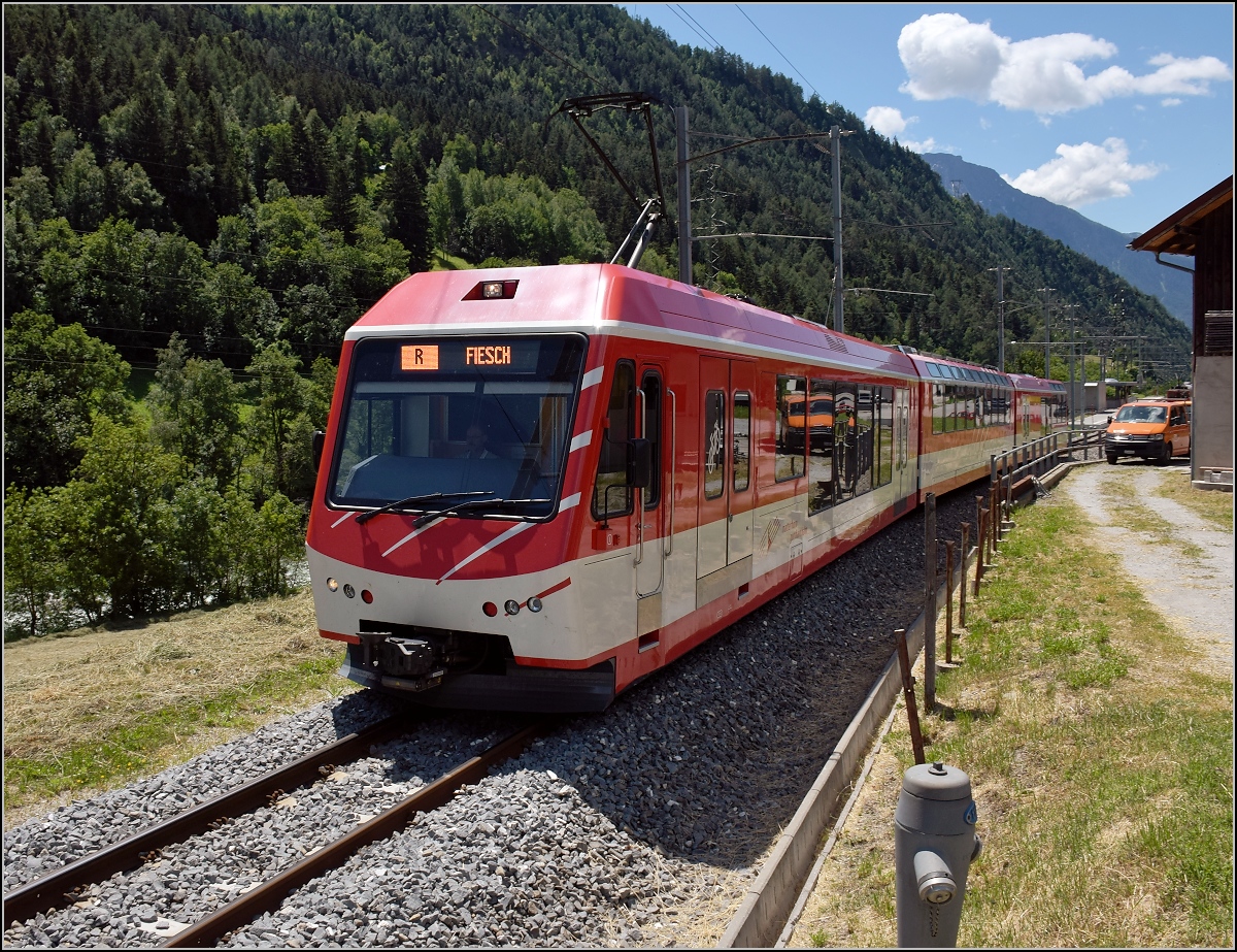Ein leider unerkannt gebliebener BDSeh 4/8 in Mörel. Juni 2018.