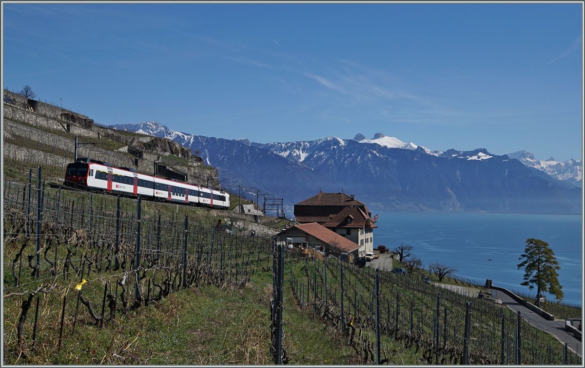 Ein SBB Domino als S31 bei Chexbres auf der Fahrt Richtung Vevey.
26. März 2016