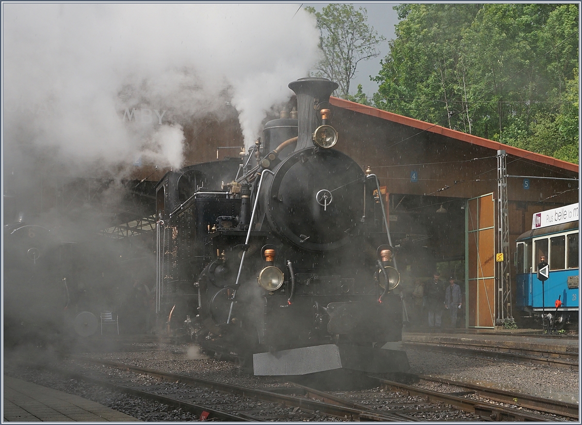 Ich hatte mich über die vermehrte Verwendung der G 2x 2/2 105 bei der B-C so sehr gefreut dass mir erst nach und nach auffiel, dass die BFD HG 3/4 N° 3 gar nicht mehr bei der B-C weilte...
Doch nun haben sich meine Bedenken verflüchtig, die BFD HG 3/4 N° 3 wird am tratditionellen Dampffestival 2022 nach einer Revision wieder in Betrieb genommen. 

Im Bild versteckt sich die schöne Lok hinter ihrem Dampf. 

19. Mai 2019