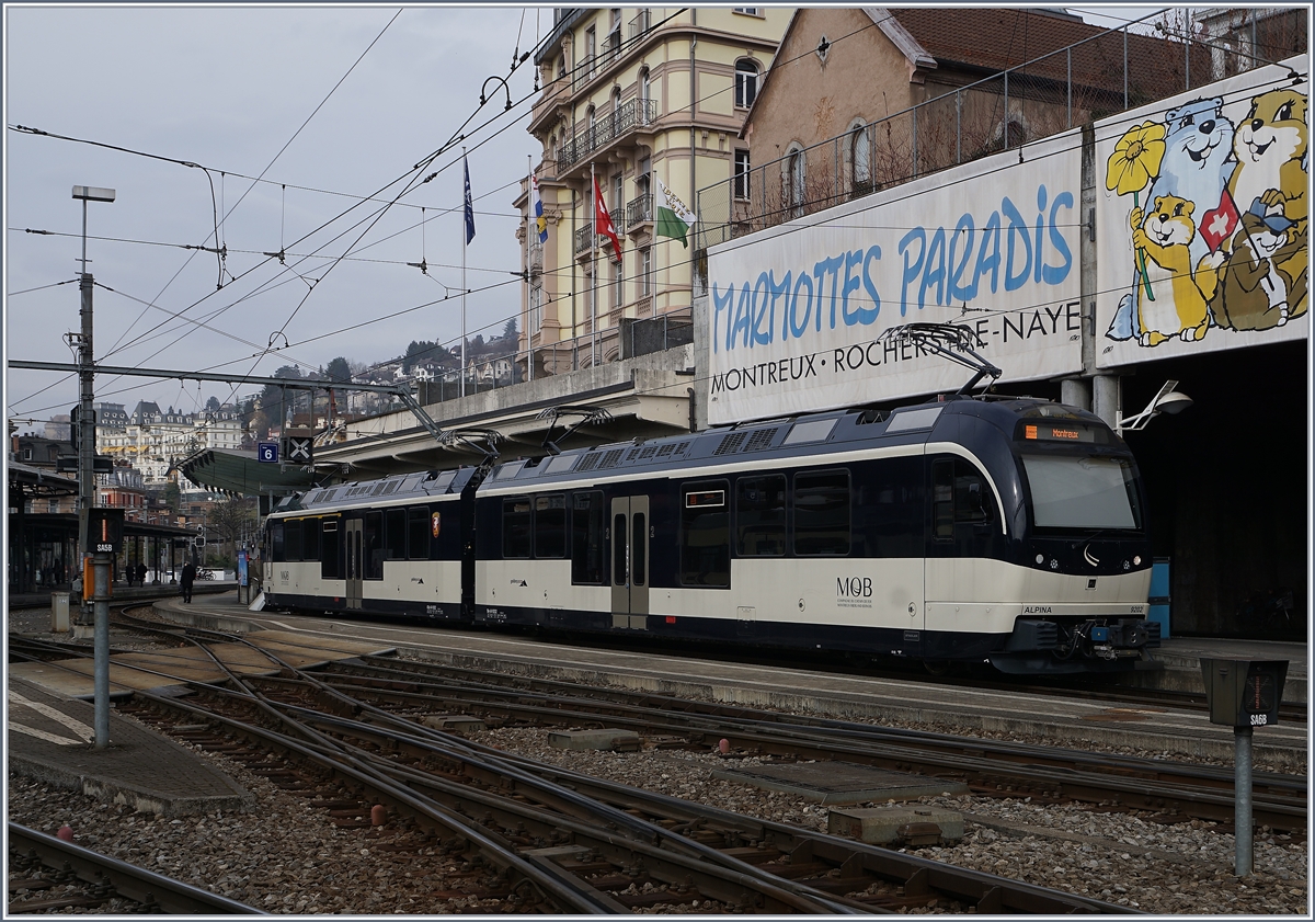 Wochenendruhe für die beiden MOB Alpina Be 4/4 in Montreux. 
11. Feb. 2017