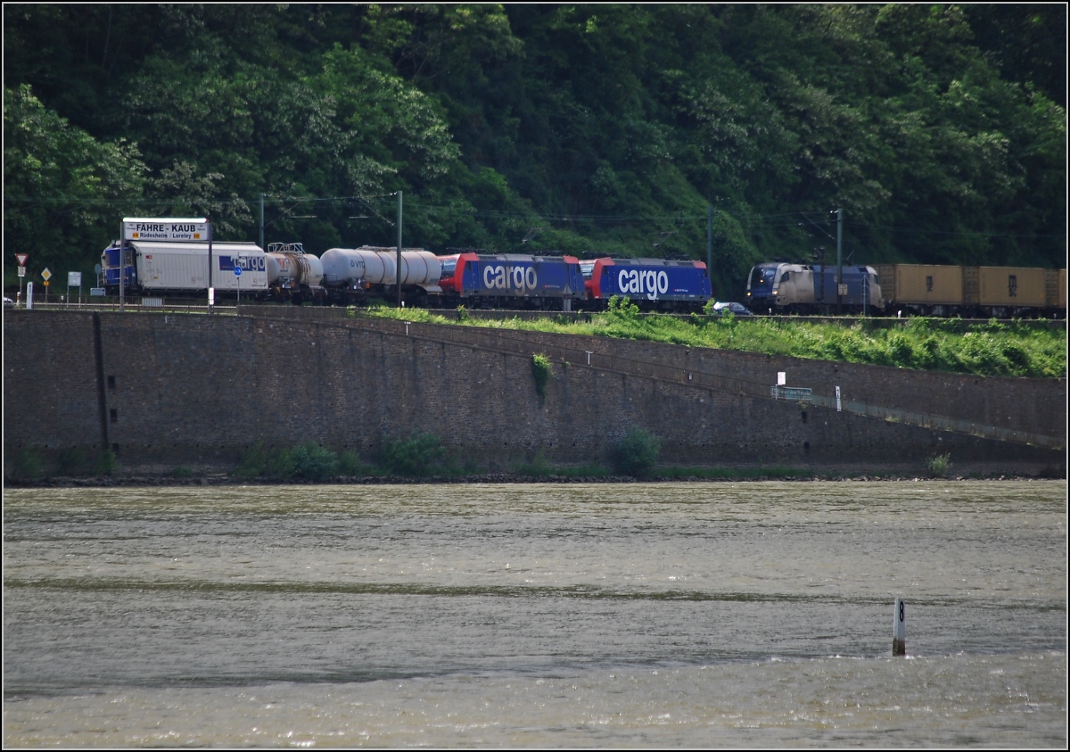 Zwei 482 fernab der Heimat im Rheintal, direkt am F�hranleger der F�hre Kaub. Mai 2009.