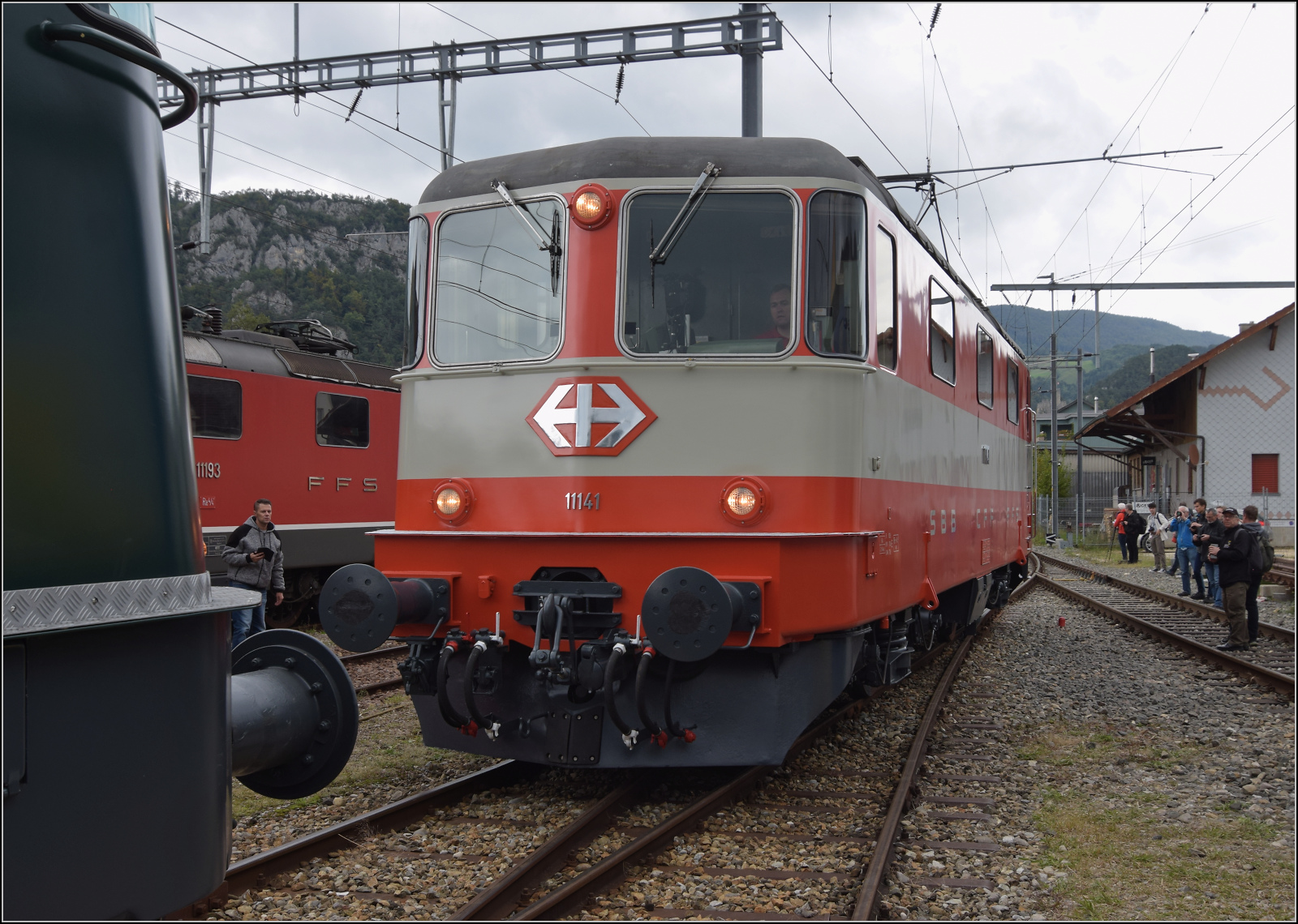 Grosses BoBo-Treffen in Balsthal - die Teilnehmerinnen:

Re 4/4 II 11141 ist der zweite Star der DSF beim Treffen. Die ehemalige Swiss-Express-Lok f�hrt neuerdings wieder im Originalgewand als Cremeschnitte umher. Mit dieser Neuheit ist eine �berraschung f�r die Fans dieser Baureihe gelungen. Balsthal, September 2024.