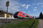 641 010 und 641 031 fahren rheinaufwärts durch Warmbach. Die Baustelle für den künftigen Haltepunkt ist bereits deutlich sichtbar. März 2026.