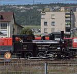 Weil das offensichtlich frisch revidierte Tigerlis E 3/3 8485 so sch�n ist, gab es noch ein paar Runden auf dem Laufsteg, pardon in dem Falle ist wohl Catwalk die passendere Bezeichnung. Damit auch jeder weiss, wo das stattfand, f�gte sich das �berdimensionale Wappen des Kantons Jura auf der Felswand des Berges Le B�ridier ins Bild. August 2024.