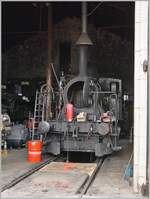 Blick in den kleinen Lokschuppen der CTVJ  Compagnie du Train à Vapeur de la Vallée der Joux mit der E 3/3 8494, die eigentlich am folgenden Tag zum Einsatz hätte kommen sollen,