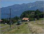 Die BLS Re 4/4 II 504 schiebt bei Faulensee ihren EW III RE von Zweisimmen nach Interlaken Ost.