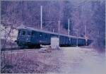 Mit einem DZt an der Spitze erreicht ein Regionalzug den Bahnhof von Roches (BE). 

13. März 1985