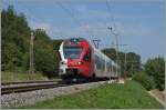 Der TPF RABe 527 195 als 4012 Fribourg - Bulle zwischen Rosé und Neyruz unter den wohl letzten alten Fahrleitnungsmasten zwischen St.Gallen und Genève.