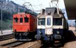 Oldtimertreffen in Kandersteg im Mai 1981: Neben einem der 1936 gebauten ABDZe 4/6 steht der 1925 in Dienst gestellte Te 2/3 31  