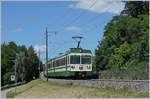 Der LEB Be 4/8 35  Romanel  und RBe 4/8 49 erreichen Jouxtens-M�zery.