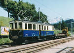 MOB: Bauzug mit dem frisch revidierten De 4/4 28 in Saanenmöser im Juli 2004.
Foto: Walter Ruetsch