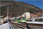 Der Bt 431 (ex BLT) mit einem schiebnenden ASD BDe 4/4 verlässt Le Sépey.