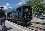 Schweizer Dampftage Brienz 2018: Umgesetzt, wartet die SBB Brünig Talbahn Dampflok G 3/4 208 der Ballenberg Dampfbahn in Meiringen auf die Abfahrt Richtung Brienzwiler.
